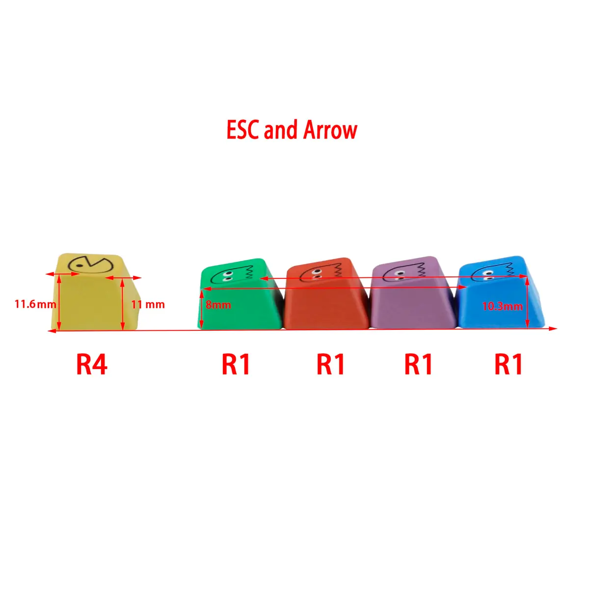 Mechkeeb OEM Pac-man 5 Keys PBT Keycaps | Retro Rainbow Dye-Sublimation for MX Mechanical Keyboards - view 5