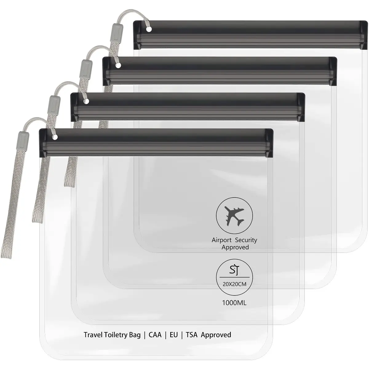 SLIJAR 4Pcs Clear TSA Approved Security Toiletry Bag Quart Size (Black) | Leakproof & Compliant - main product image