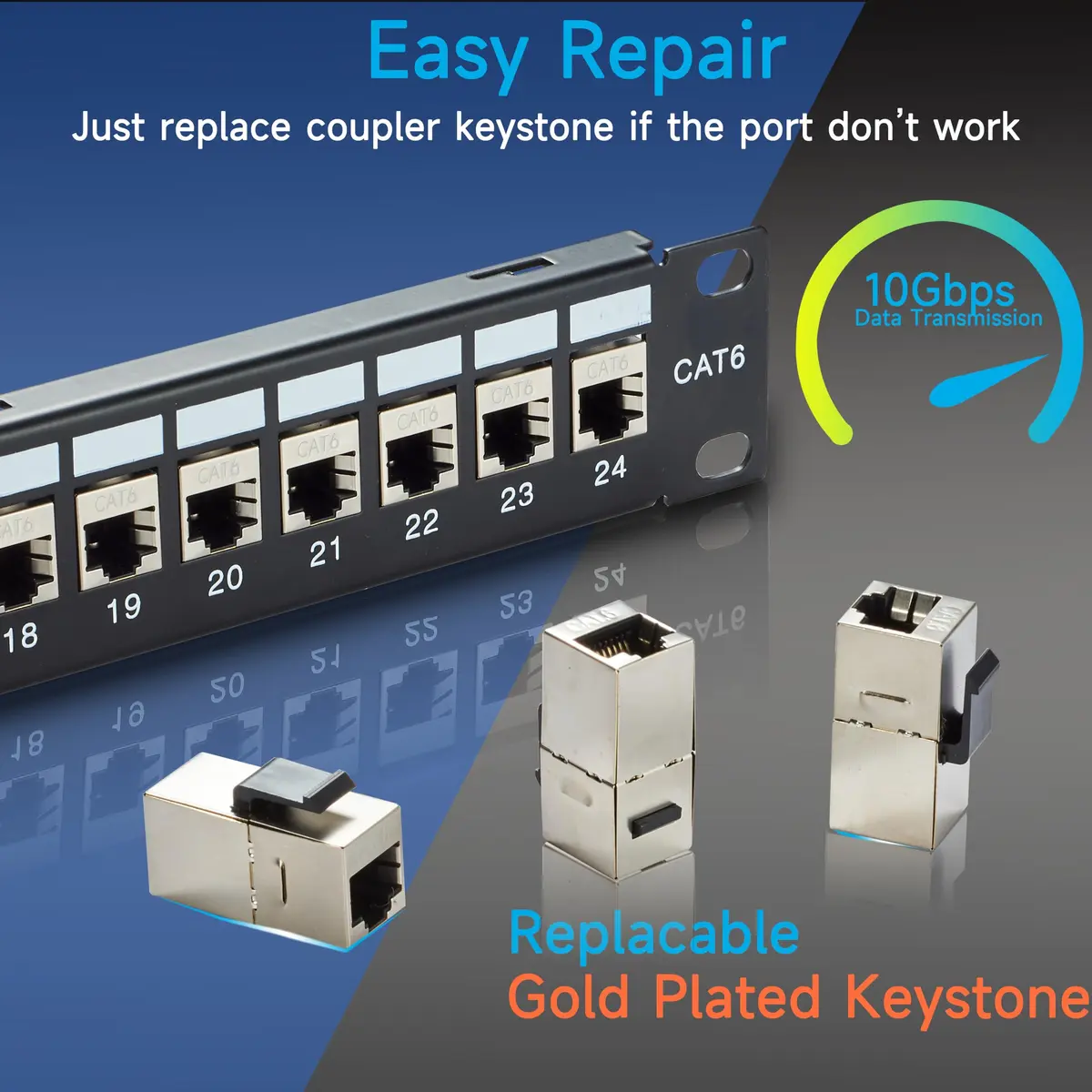 Lysymixs 24 Port STP Cat 6 Patch Panel 19 Inch Rack Mountable | 10 Gigabit Speed Transmission - view 5