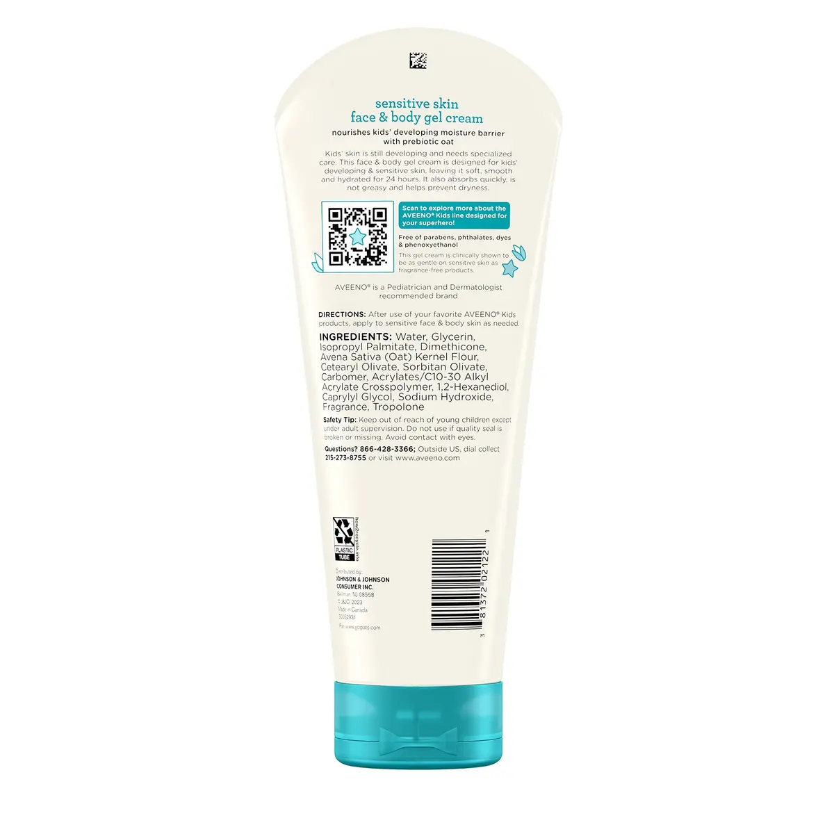 Aveeno Baby Kids Sensitive Skin Face & Body Gel Cream 237ml (8 oz) | Hypoallergenic & 24-Hour Hydration - view 9