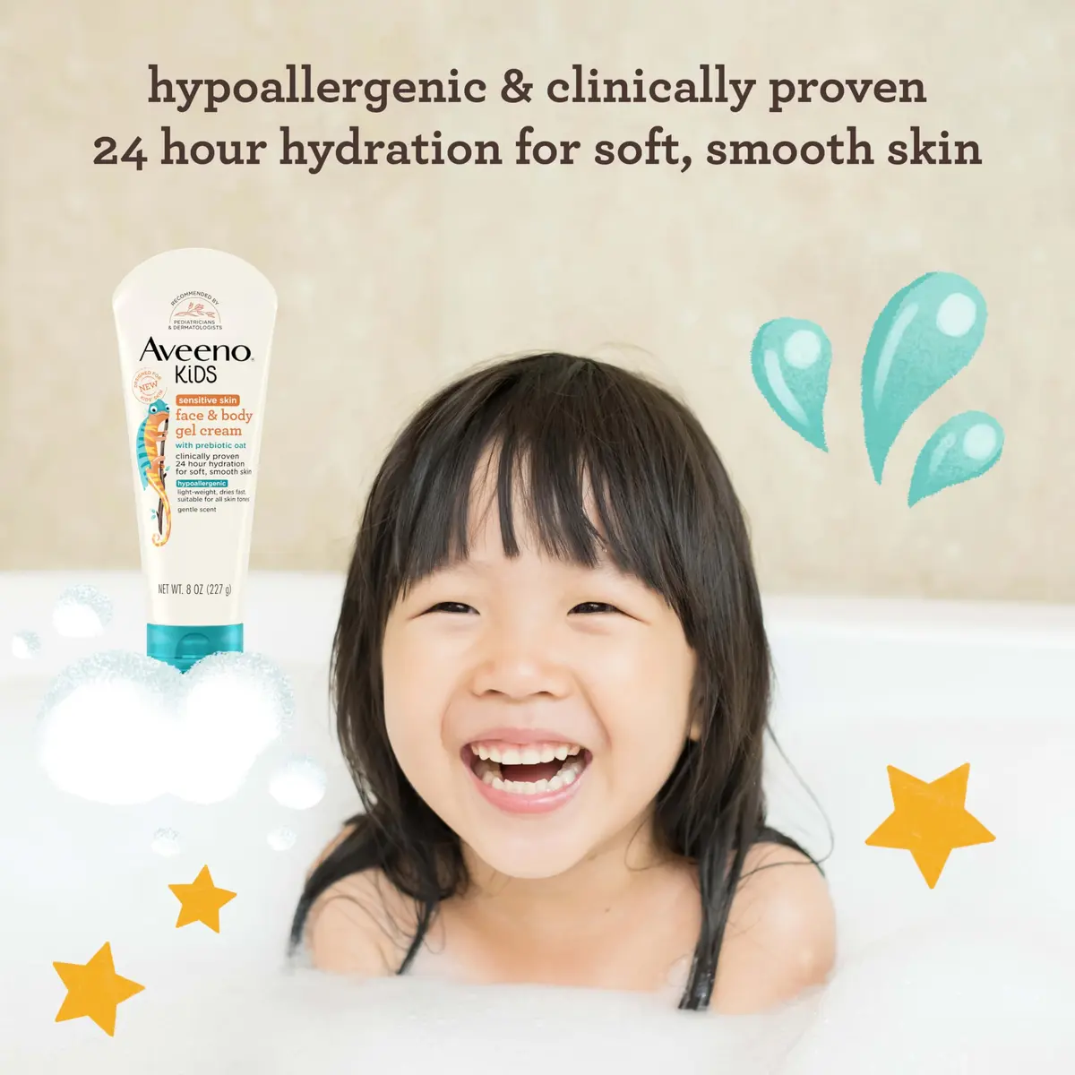 Aveeno Baby Kids Sensitive Skin Face & Body Gel Cream 237ml (8 oz) | Hypoallergenic & 24-Hour Hydration - view 2