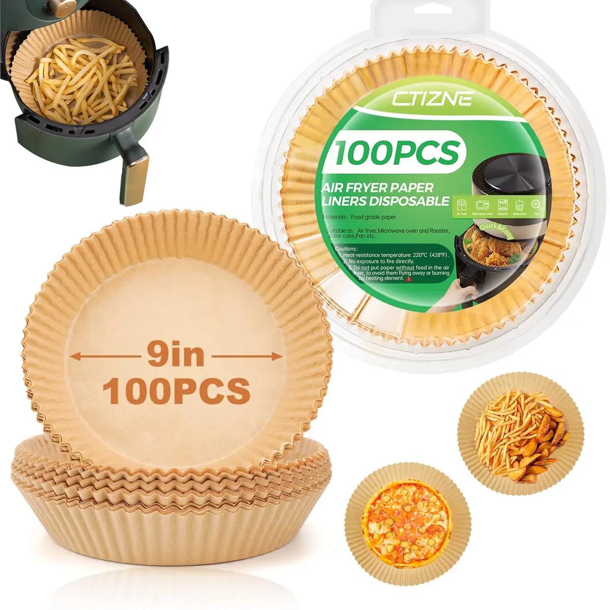 ctizne Air Fryer Liners Disposable 9IN Round | Oil Proof & Non-Stick for 8-10QT - main product image