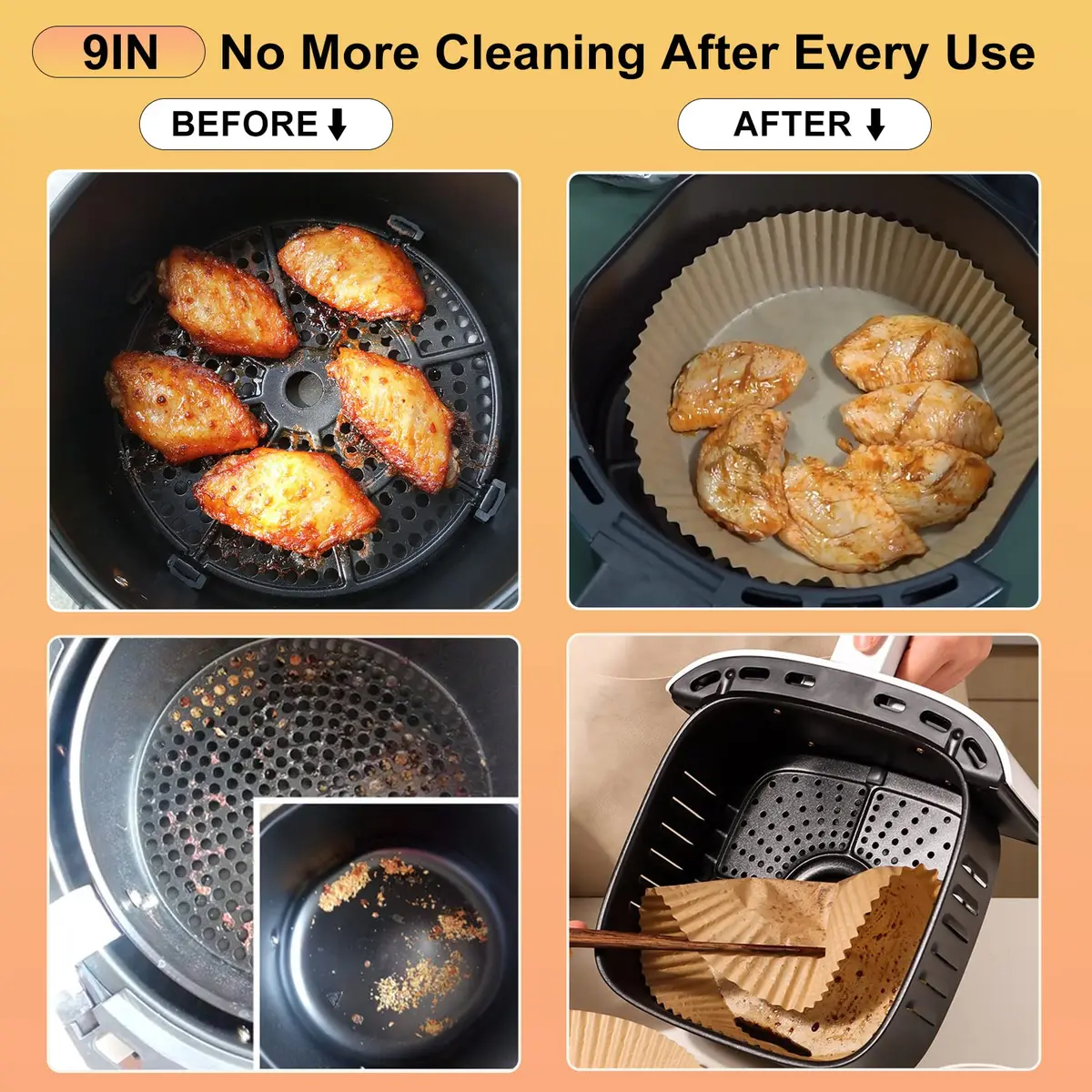 ctizne Air Fryer Liners Disposable 9IN Round | Oil Proof & Non-Stick for 8-10QT - view 6