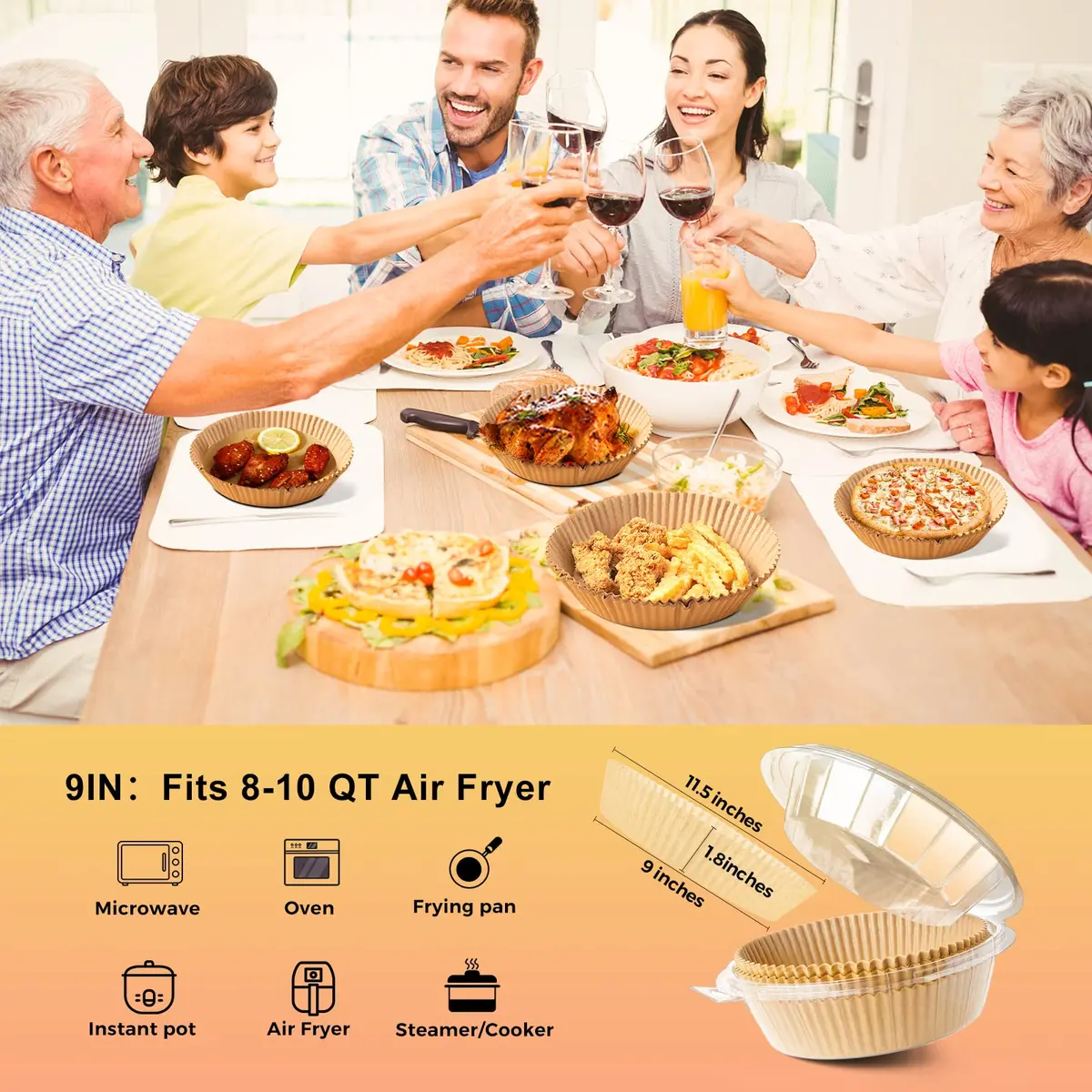 ctizne Air Fryer Liners Disposable 9IN Round | Oil Proof & Non-Stick for 8-10QT - view 2