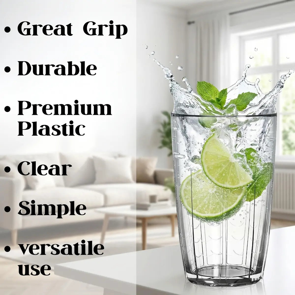 ZEAYEA Set of 6 Acrylic Drinking Cups, 14 oz | Unbreakable, Reusable, Stackable Water Glasses for Indoors & Outdoors - view 6