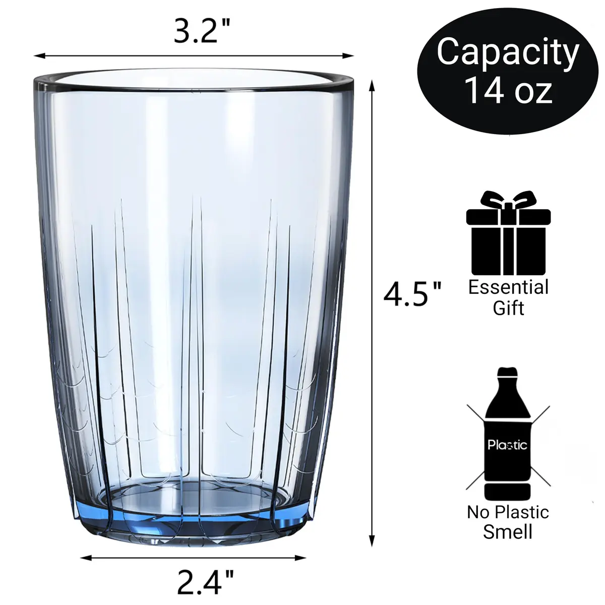 ZEAYEA Set of 6 Acrylic Drinking Cups, 14 oz | Unbreakable, Reusable, Stackable Water Glasses for Indoors & Outdoors - view 2