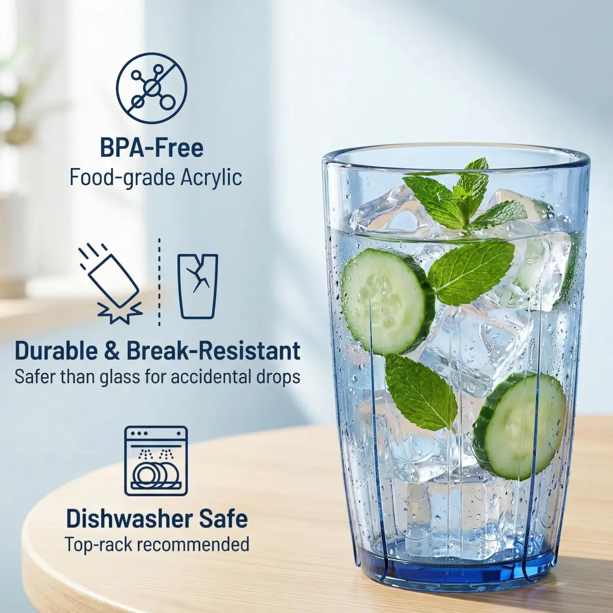ZEAYEA Set of 6 Acrylic Drinking Cups, 14 oz | Unbreakable, Reusable, Stackable Water Glasses for Indoors & Outdoors - view 3