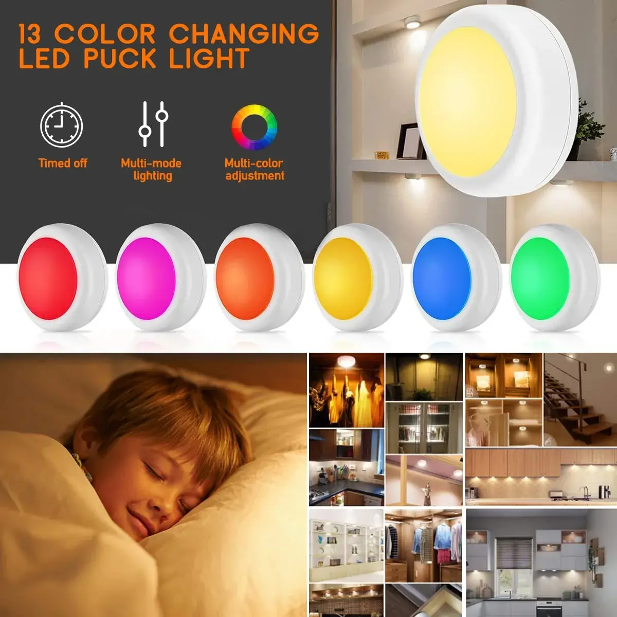 SIXDEFLY Wireless LED Puck Lights 6 Pack, 16 Color Changing, 40mm (1.57in) Diameter, Remote Control, Battery Powered - view 4