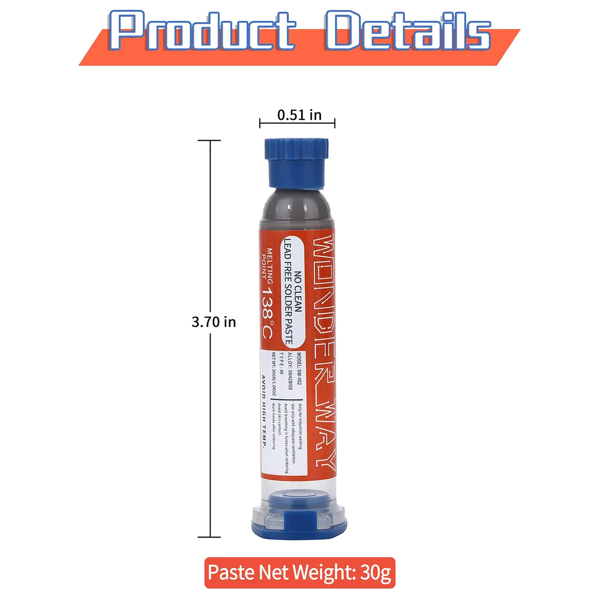 Wonderway Sn42/Bi58 T4 Lead Free Solder Paste 30g | No Clean, 138℃ Melting Point, USA Import - view 2