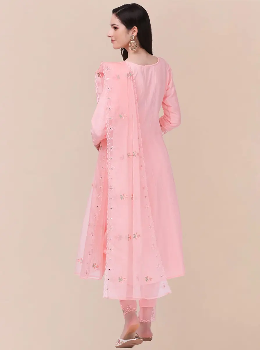 TRENDMALLS Women's Cotton Embroidery Kurta Pant Suit Set with Dupatta, Light Pink, L (40-inch Chest) - view 2