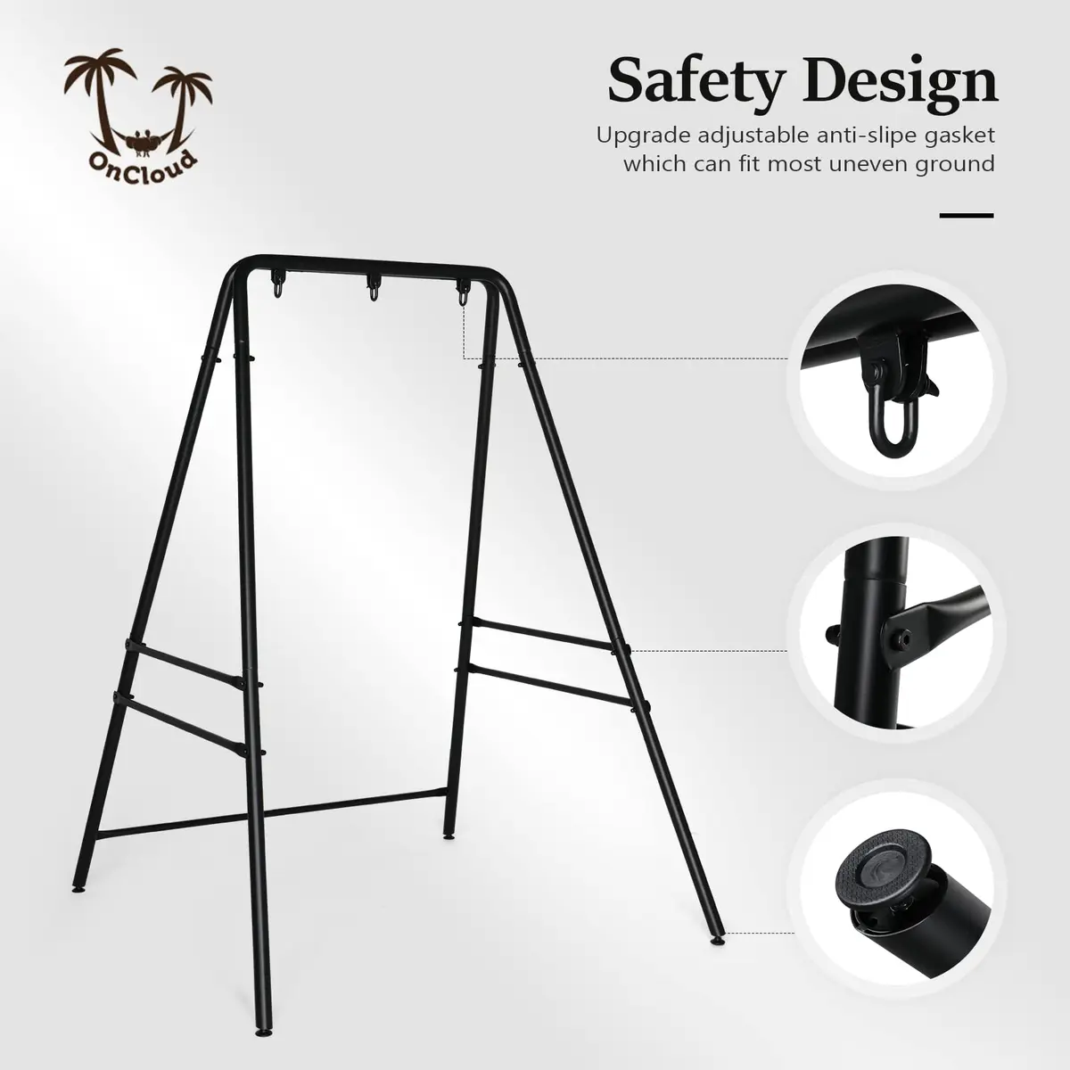 ONCLOUD Upgraded Hammock Chair Stand Metal Swing Frame, Heavy Duty Steel, Black | Indoor & Outdoor Support - view 3