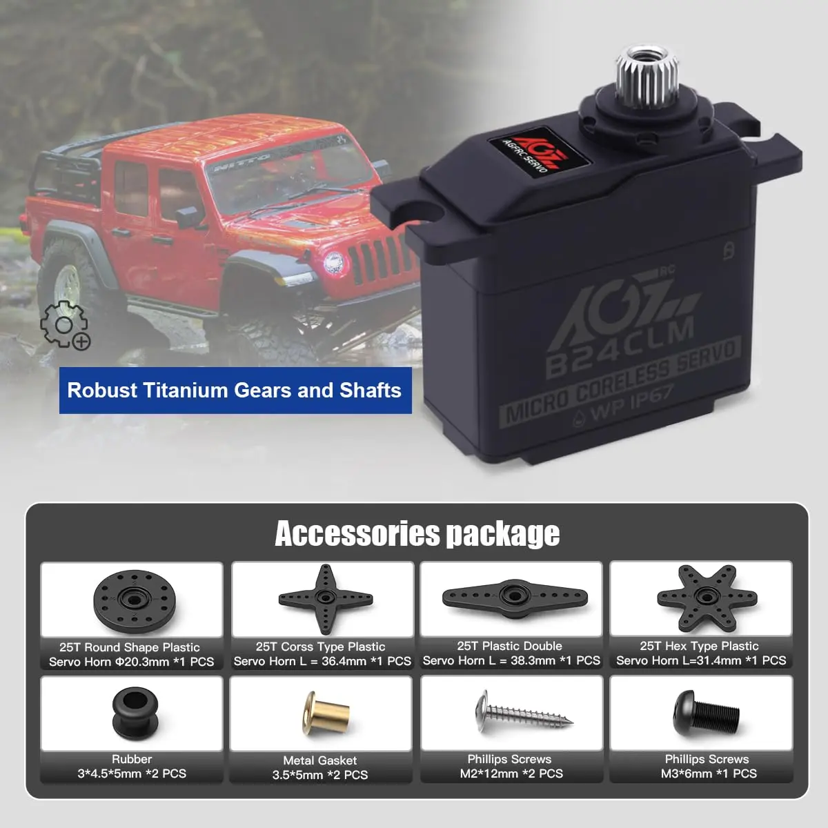 AGFRC B24CLM 6KG Waterproof Micro Servo for 1/16 RC | High Torque & IP67 Rated - view 6