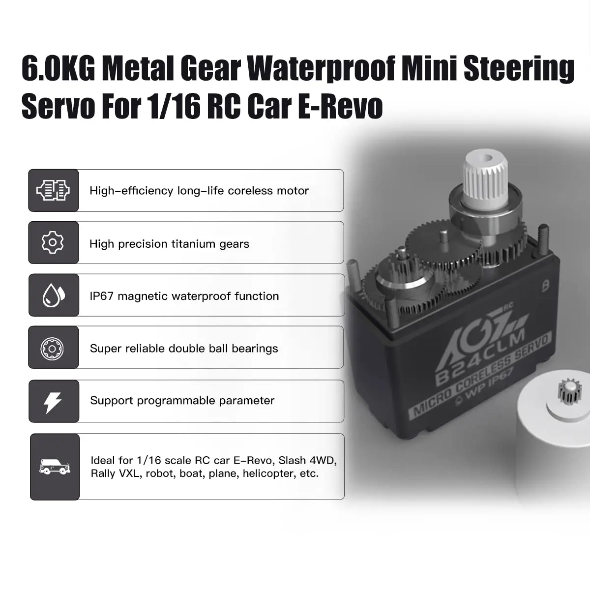 AGFRC B24CLM 6KG Waterproof Micro Servo for 1/16 RC | High Torque & IP67 Rated - view 3