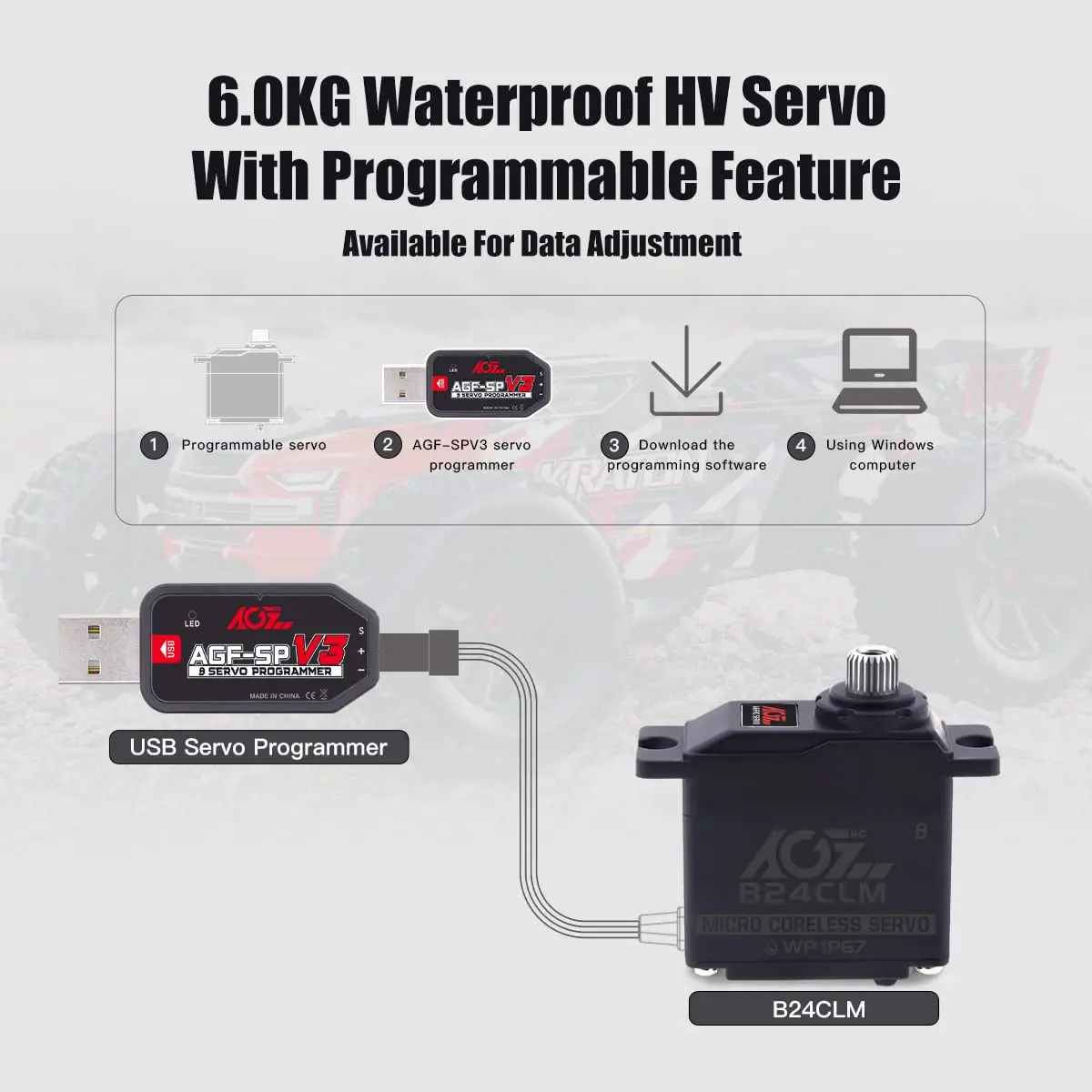 AGFRC B24CLM 6KG Waterproof Micro Servo for 1/16 RC | High Torque & IP67 Rated - view 4