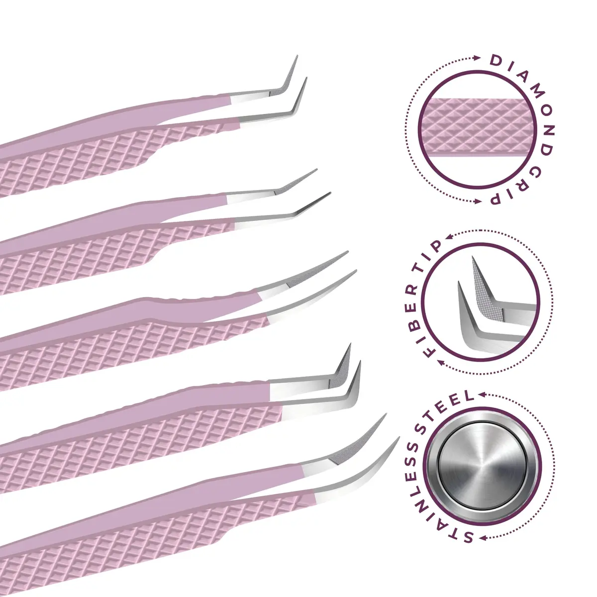 GMI TWEEZERS Fiber Tip Lash Tweezers for Eyelash Extensions | Precise, Stainless Steel, Pink - view 5