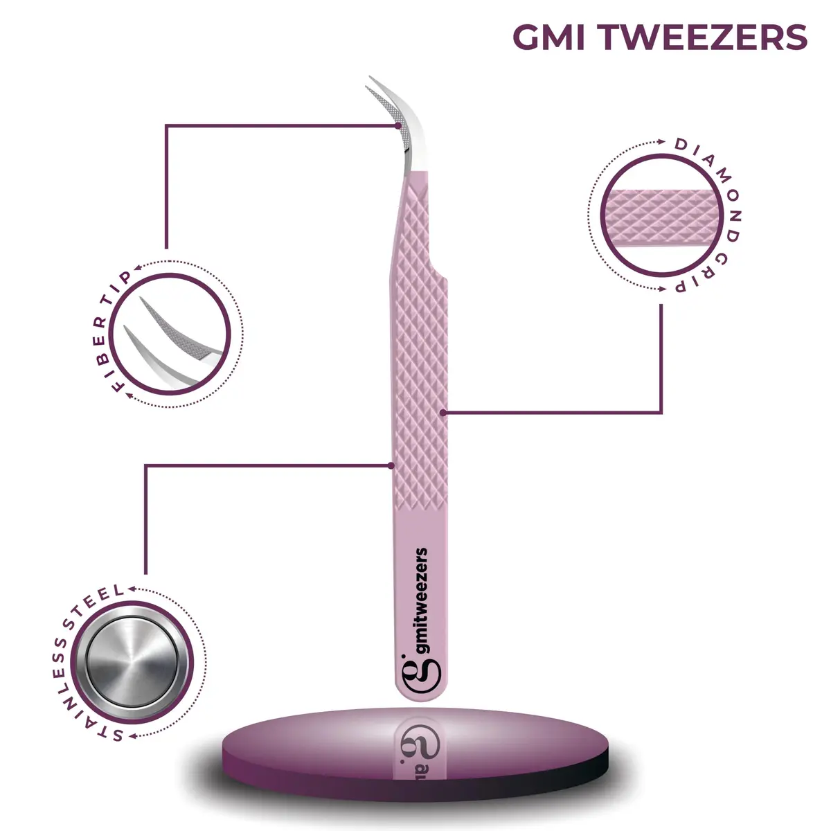 GMI TWEEZERS Fiber Tip Lash Tweezers for Eyelash Extensions | Precise, Stainless Steel, Pink - view 4