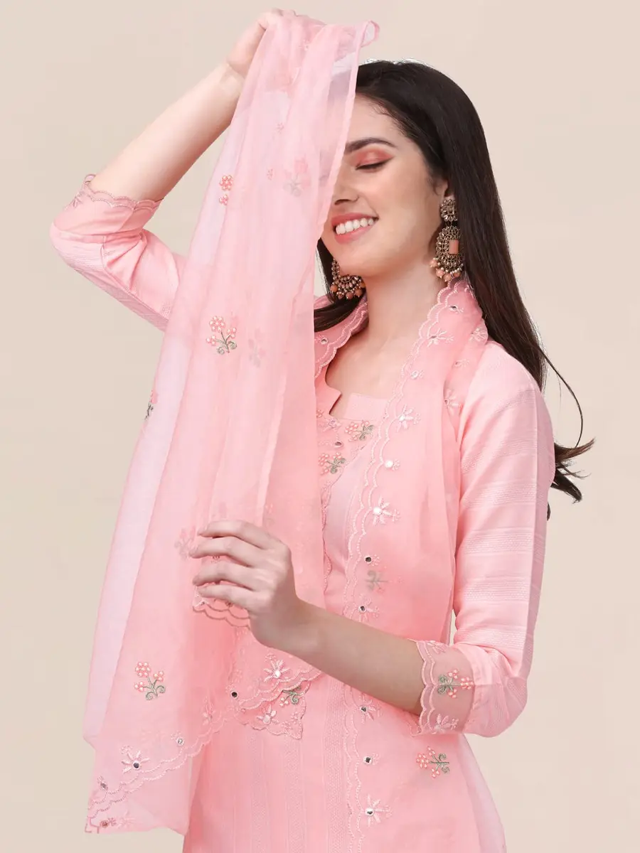TRENDMALLS Women's Cotton Embroidery Kurta Pant Suit Set Medium 109cm (43 In) | Festive Light Pink Ready-to-Wear - view 5