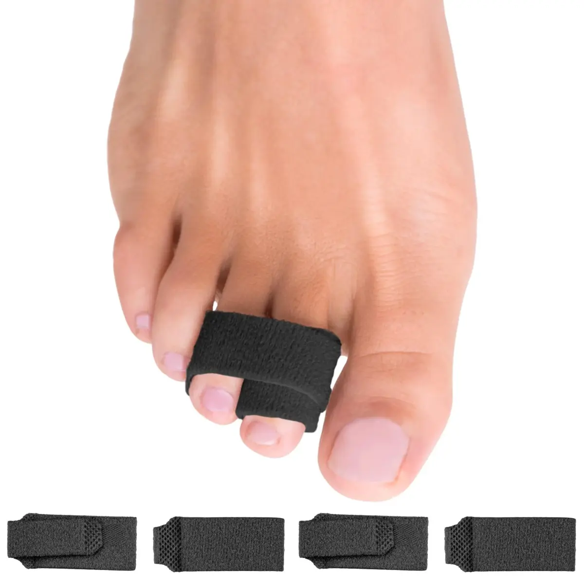 ZenToes Hammer Toe Corrector Wraps for Women & Men - 4 Count Black | Reusable Fabric Buddy Splint for Broken Toes - main product image