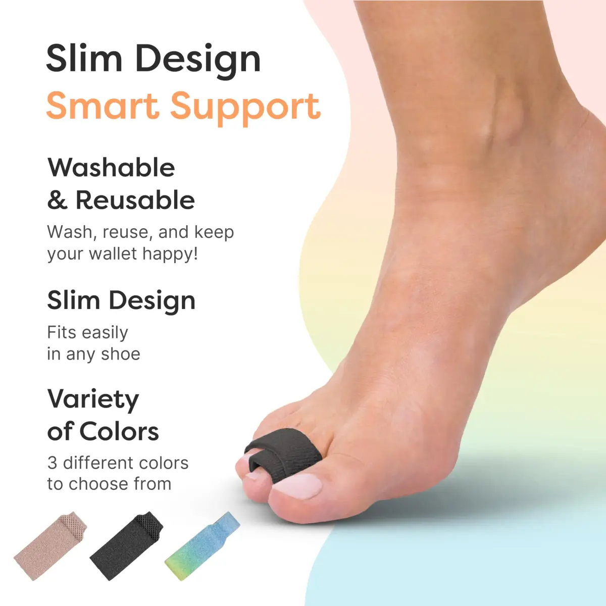 ZenToes Hammer Toe Corrector Wraps for Women & Men - 4 Count Black | Reusable Fabric Buddy Splint for Broken Toes - view 5