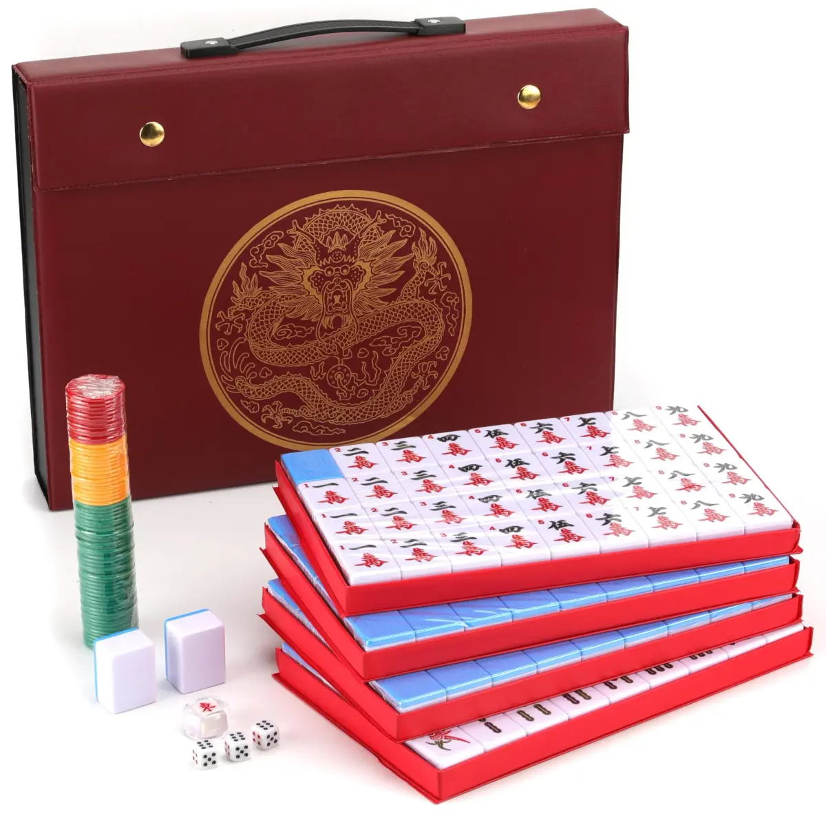 Mose Cafolo Chinese Mahjong Game Set 144 Tiles, 1.5" X-Large Melamine Tiles with Carrying Travel Case | Educational Board Game for Adults - main product image