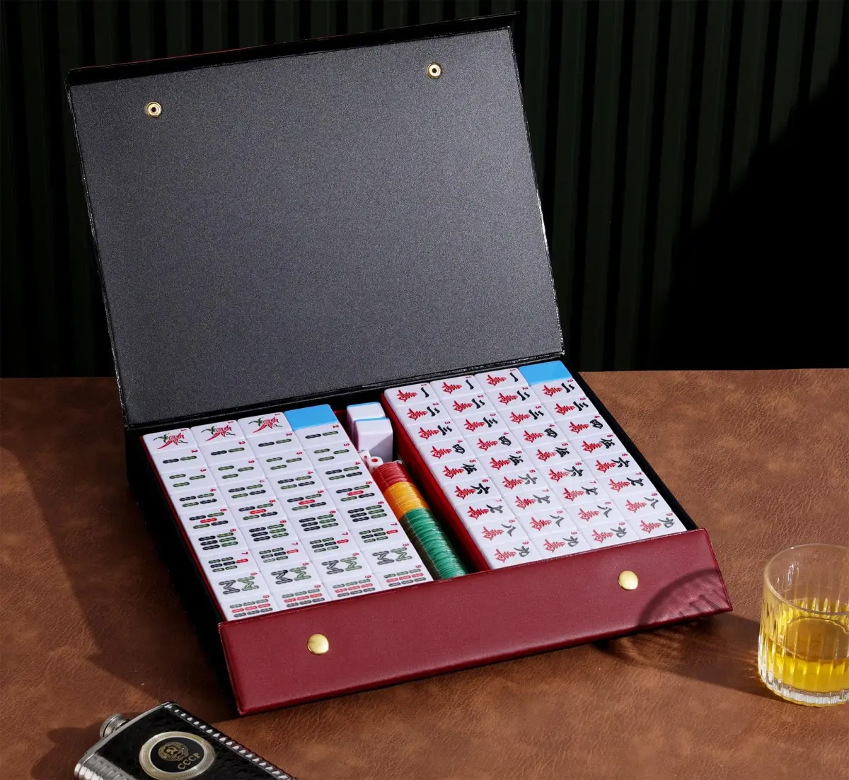 Mose Cafolo Chinese Mahjong Game Set 144 Tiles, 1.5" X-Large Melamine Tiles with Carrying Travel Case | Educational Board Game for Adults - view 2