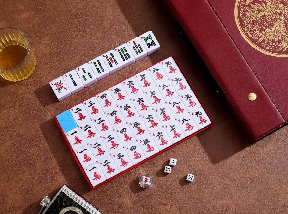 Mose Cafolo Chinese Mahjong Game Set 144 Tiles, 1.5" X-Large Melamine Tiles with Carrying Travel Case | Educational Board Game for Adults - view 3