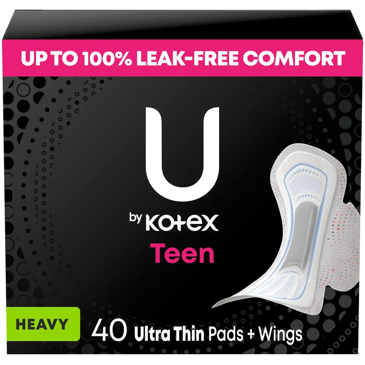 U by Kotex Balance Teen Ultra Thin Pads with Wings, Heavy Absorbency, 160 Count (4 Packs of 40) | Dermatologist Tested for Sensitive Skin - main product image