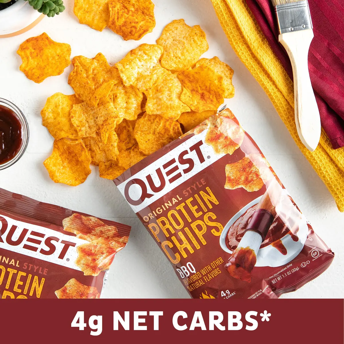 Quest BBQ Protein Chips 1.1 oz (32g) Pack of 4 | 19g Protein, 4g Net Carb, Gluten-Free - view 3