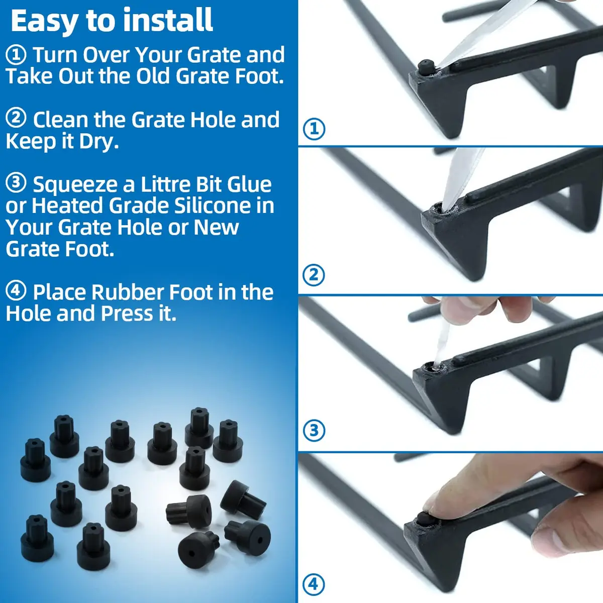 Adabuing Silicone Rubber Feets Compatible with Samsung Whirlpool Maytag Range | Gas Stove Bumper Replacement Parts (16 Pack) - view 3