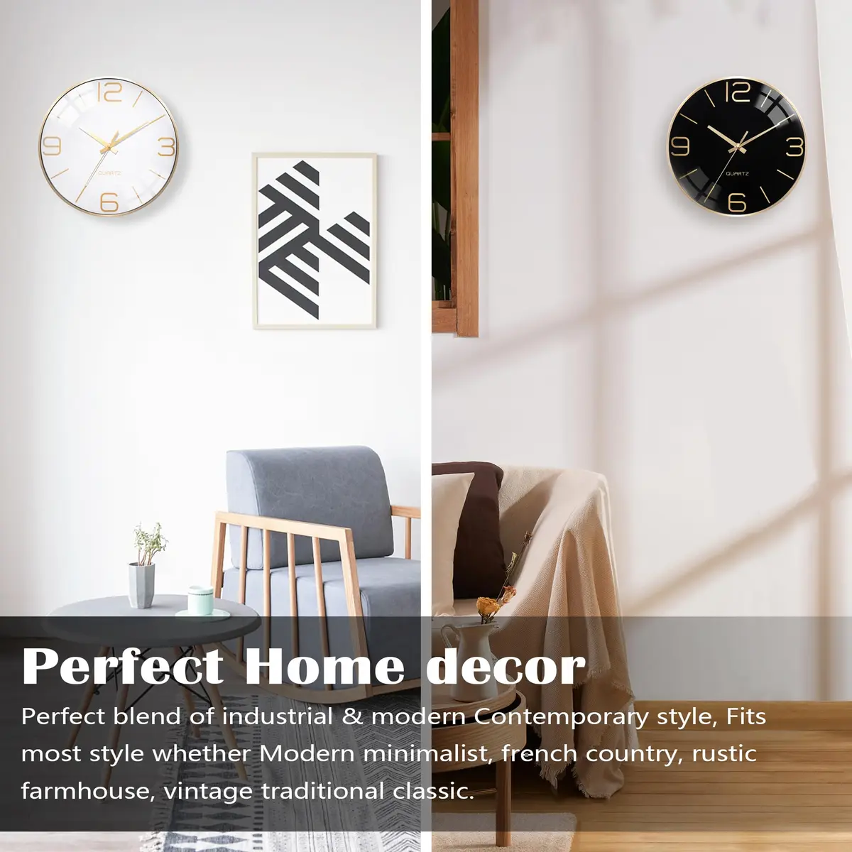 AYRELY 12 Inch Silent Wall Clock for Living Room & Bedroom | Modern Gold Metal Frame Decor - view 7