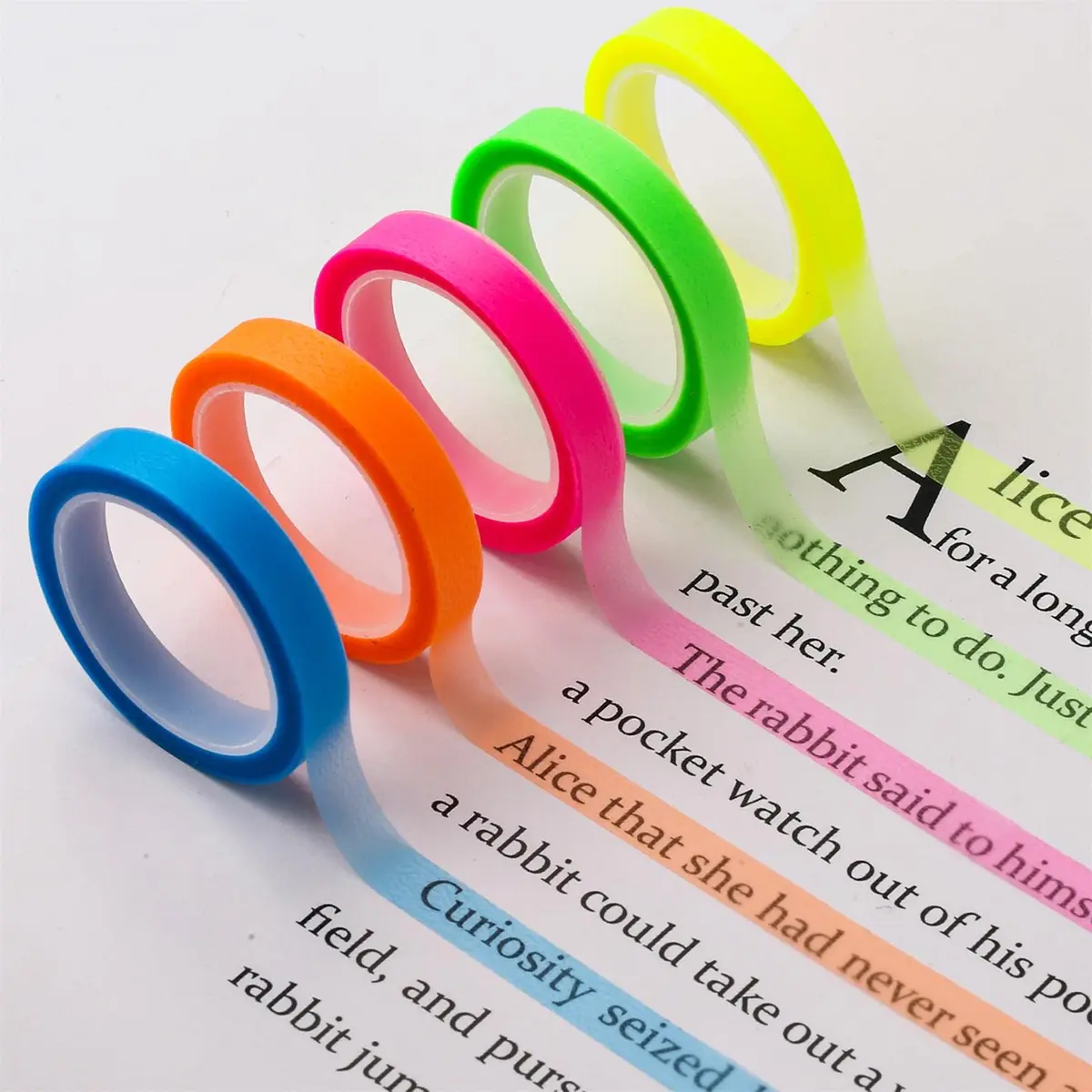 AIEX Highlighter Tapes 5 Rolls 0.23inch x 16.4ft | Fluorescent Neon Removable Tape for Students & Teachers - main product image