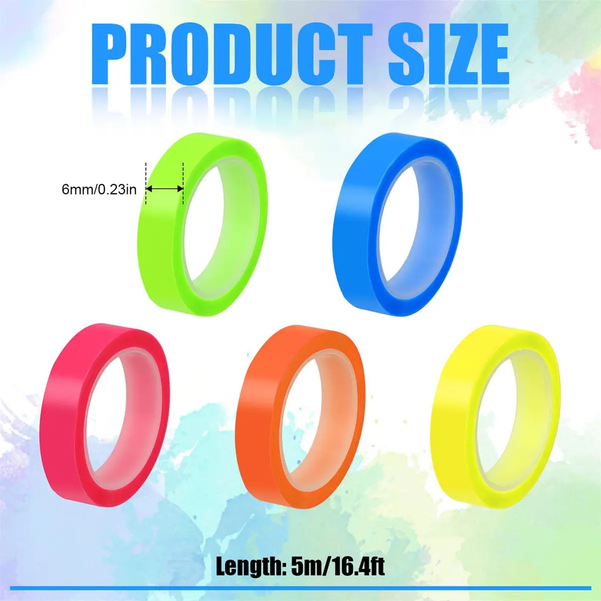 AIEX Highlighter Tapes 5 Rolls 0.23inch x 16.4ft | Fluorescent Neon Removable Tape for Students & Teachers - view 2