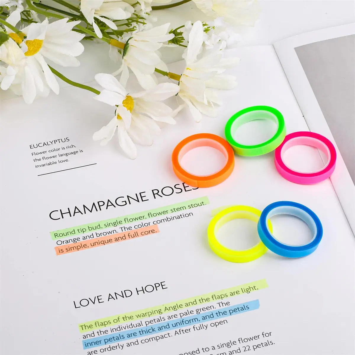 AIEX Highlighter Tapes 5 Rolls 0.23inch x 16.4ft | Fluorescent Neon Removable Tape for Students & Teachers - view 3