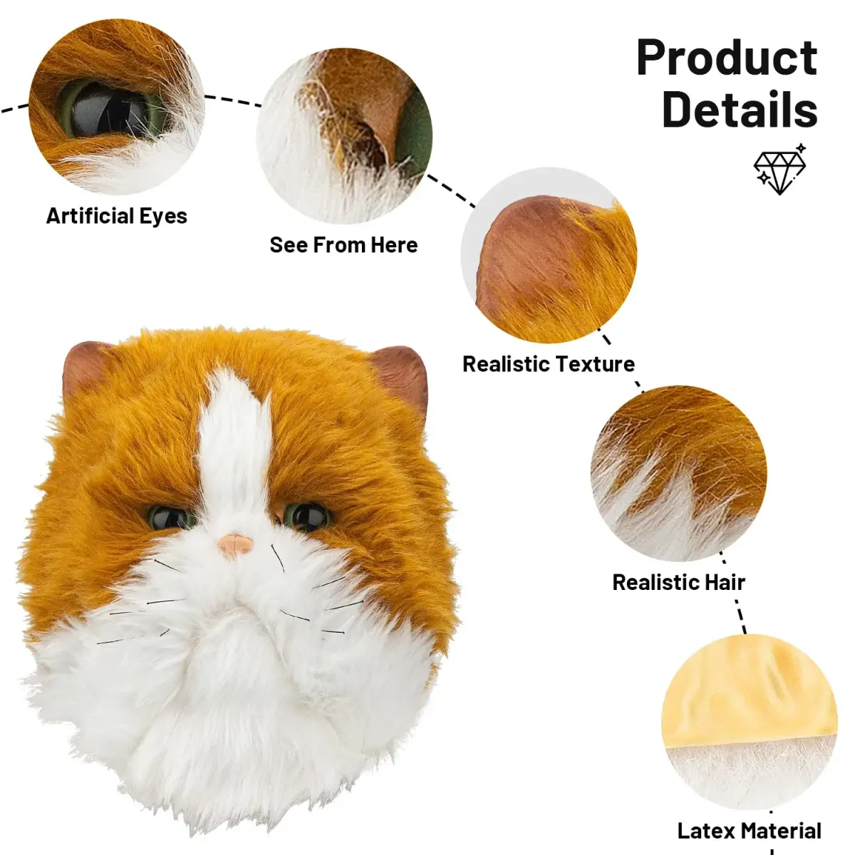 PartyHop Realistic Cat Head Mask for Adults | Latex Animal Costume Mask - view 7
