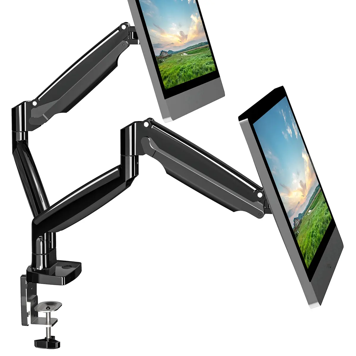 UPGRAVITY Gas Spring Dual Monitor Desk Mount for 22-34" Ultrawide Screens | Fully Adjustable, Supports 26.5lbs per arm - main product image