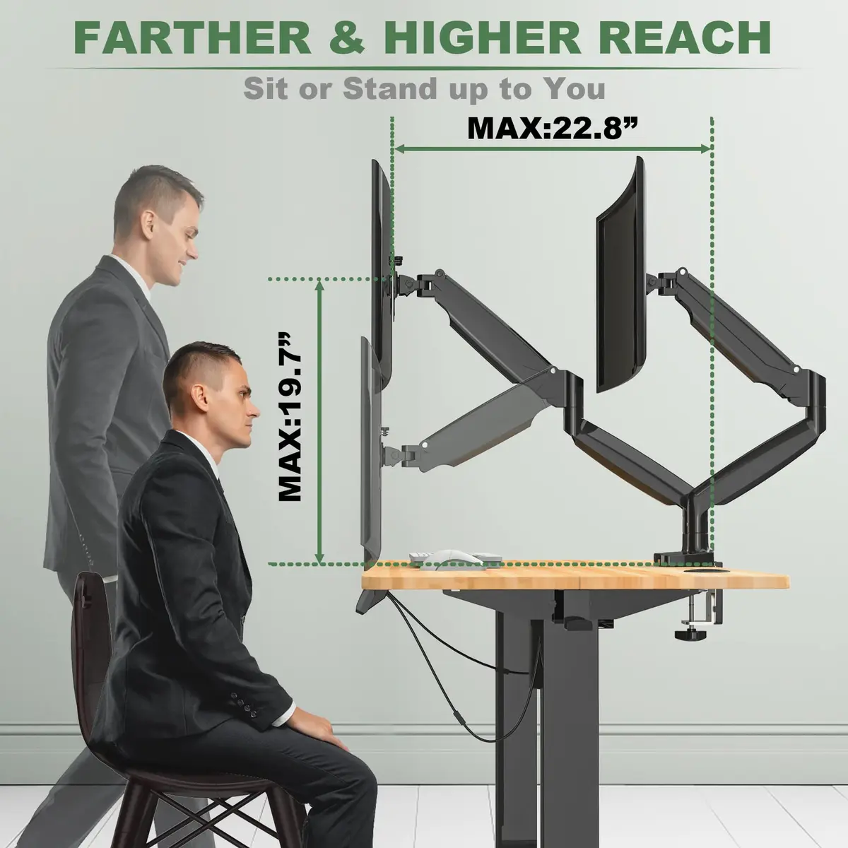 UPGRAVITY Gas Spring Dual Monitor Desk Mount for 22-34" Ultrawide Screens | Fully Adjustable, Supports 26.5lbs per arm - view 6