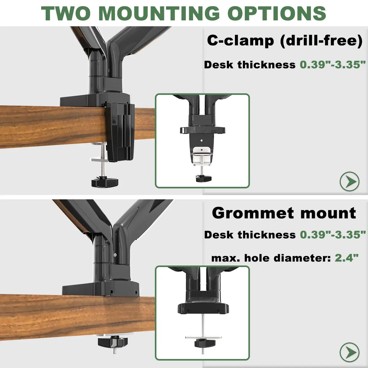 UPGRAVITY Gas Spring Dual Monitor Desk Mount for 22-34" Ultrawide Screens | Fully Adjustable, Supports 26.5lbs per arm - view 8