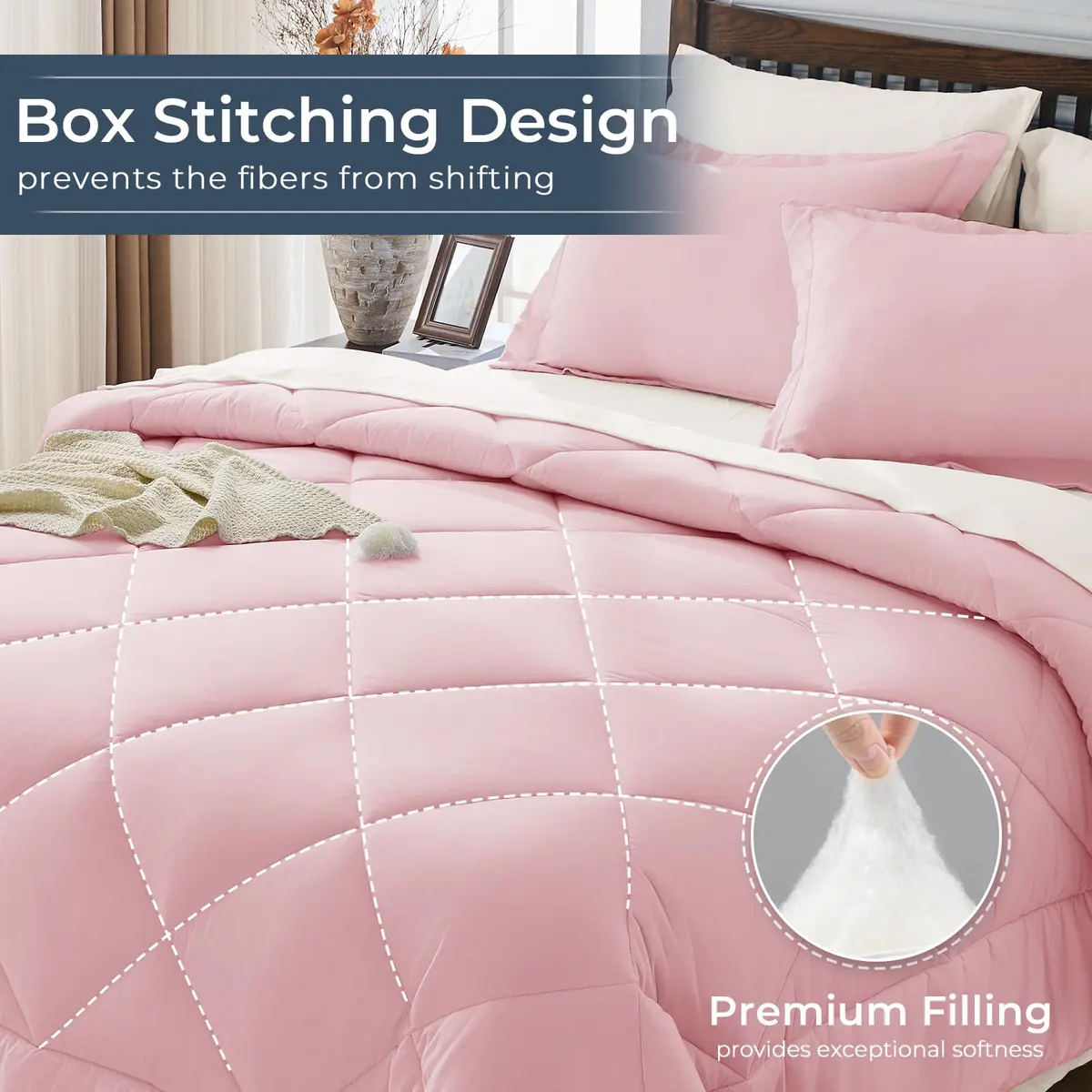 HEVUMYI King Comforter Set Pink & Ivory | Cloud-Soft Microfiber Bedding - view 4