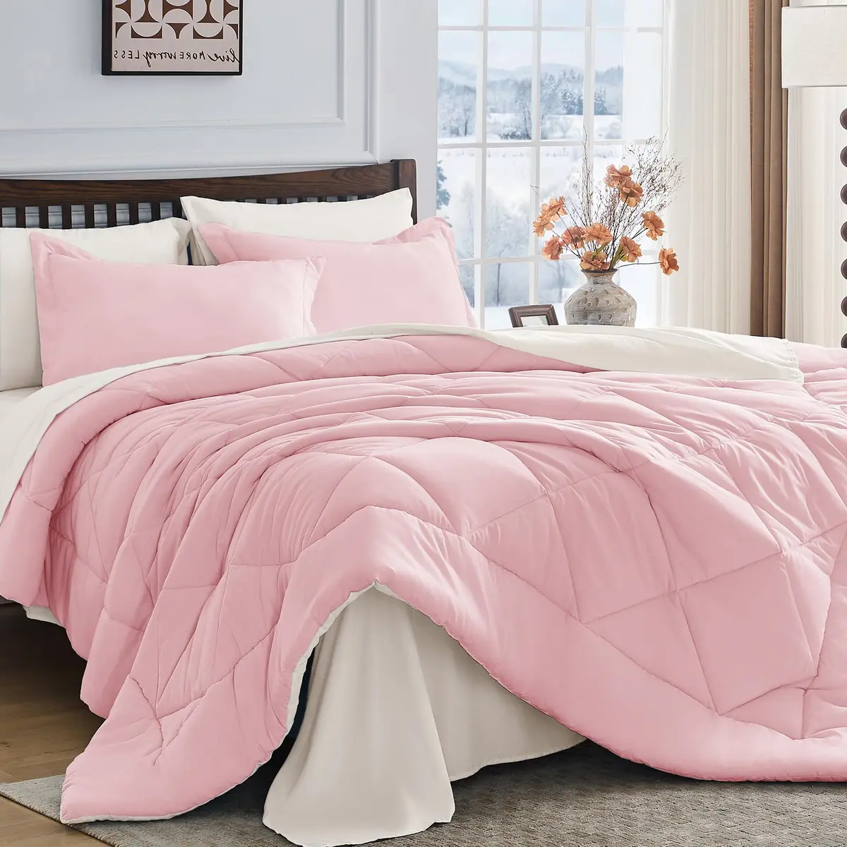 HEVUMYI King Comforter Set Pink & Ivory | Cloud-Soft Microfiber Bedding - main product image