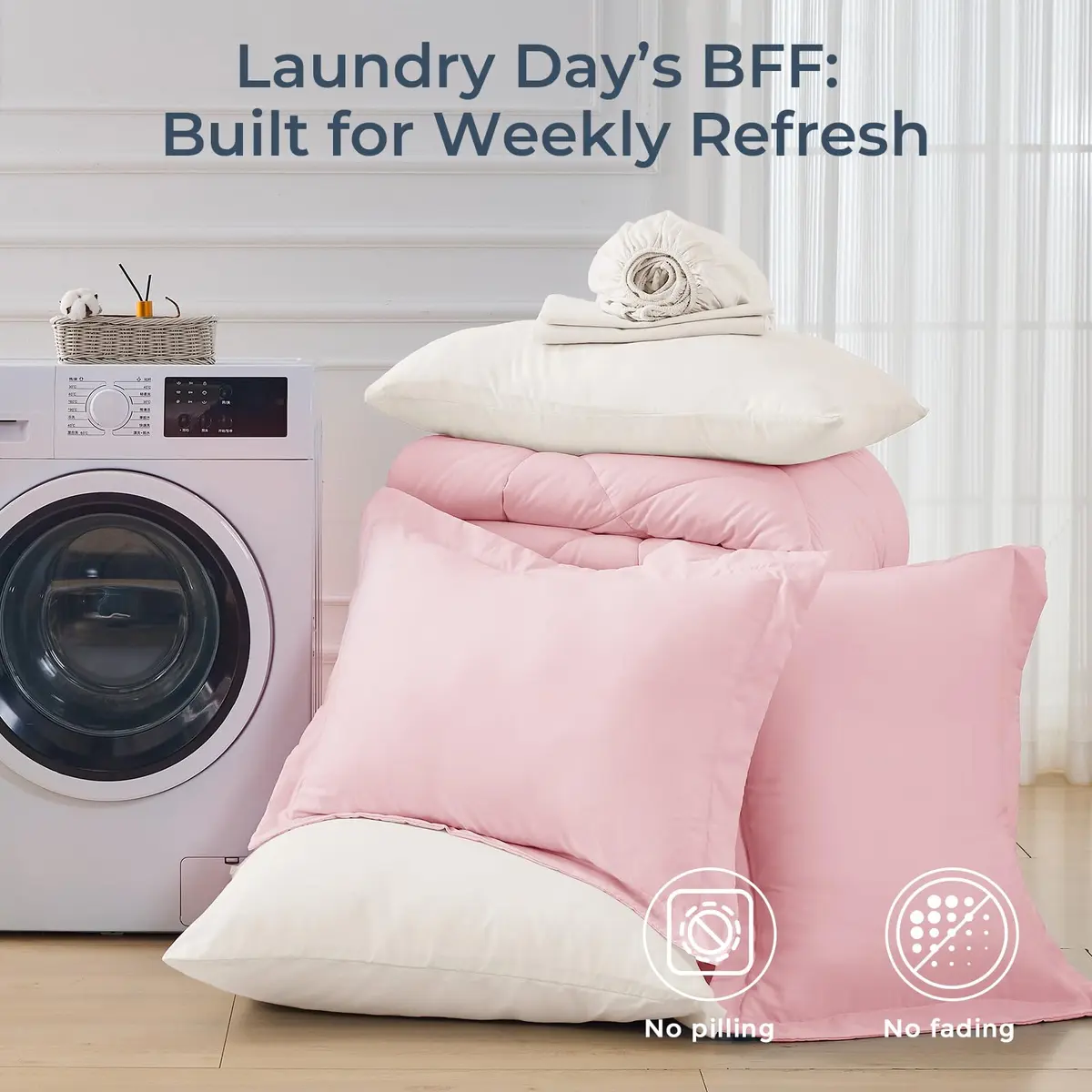 HEVUMYI King Comforter Set Pink & Ivory | Cloud-Soft Microfiber Bedding - view 7