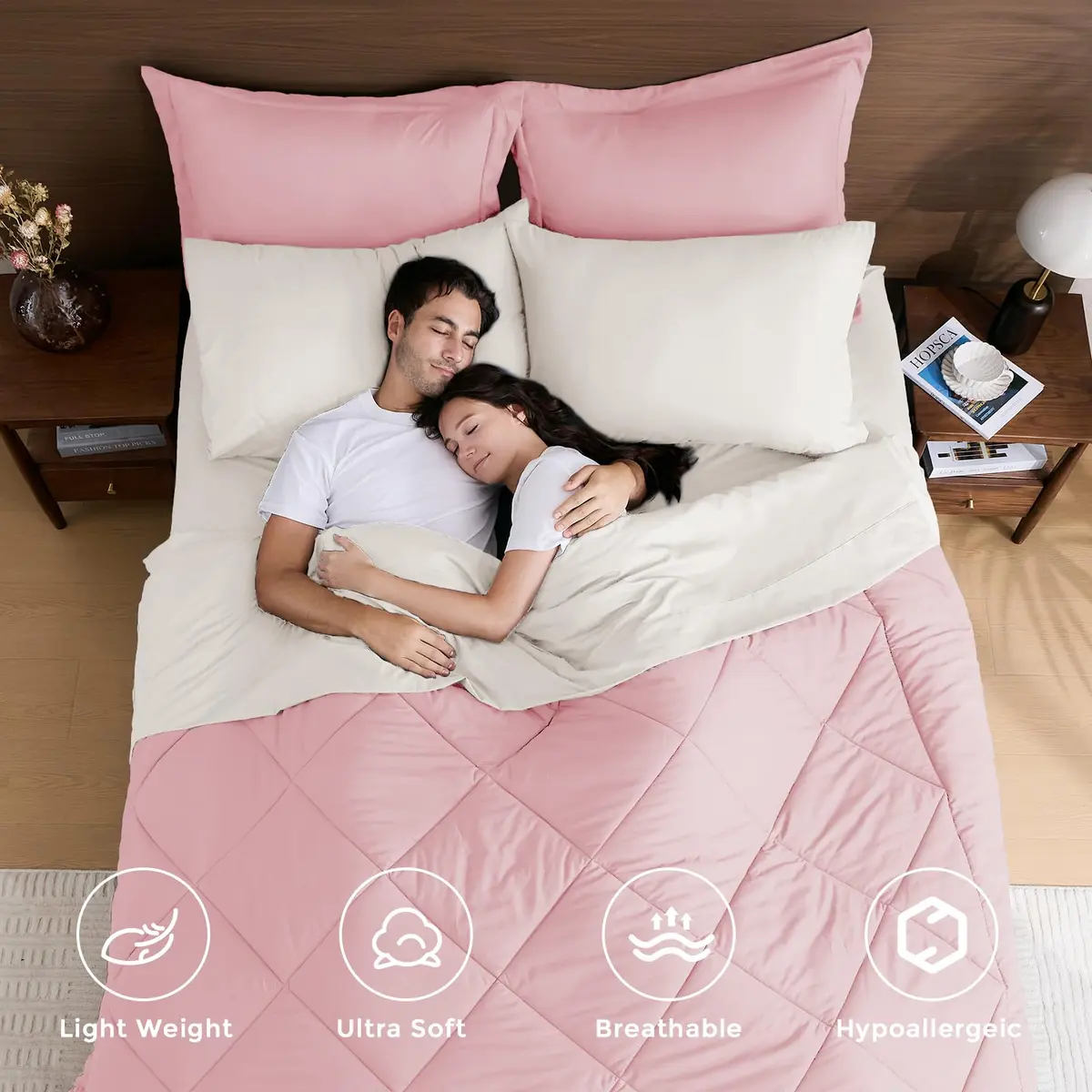 HEVUMYI King Comforter Set Pink & Ivory | Cloud-Soft Microfiber Bedding - view 2