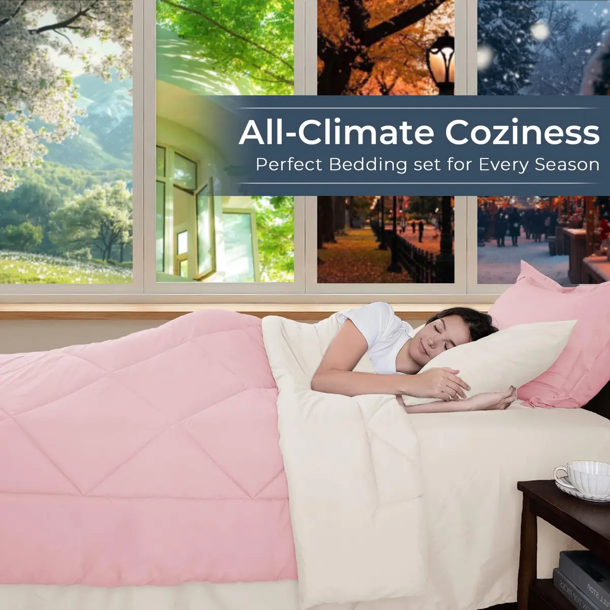 HEVUMYI King Comforter Set Pink & Ivory | Cloud-Soft Microfiber Bedding - view 3