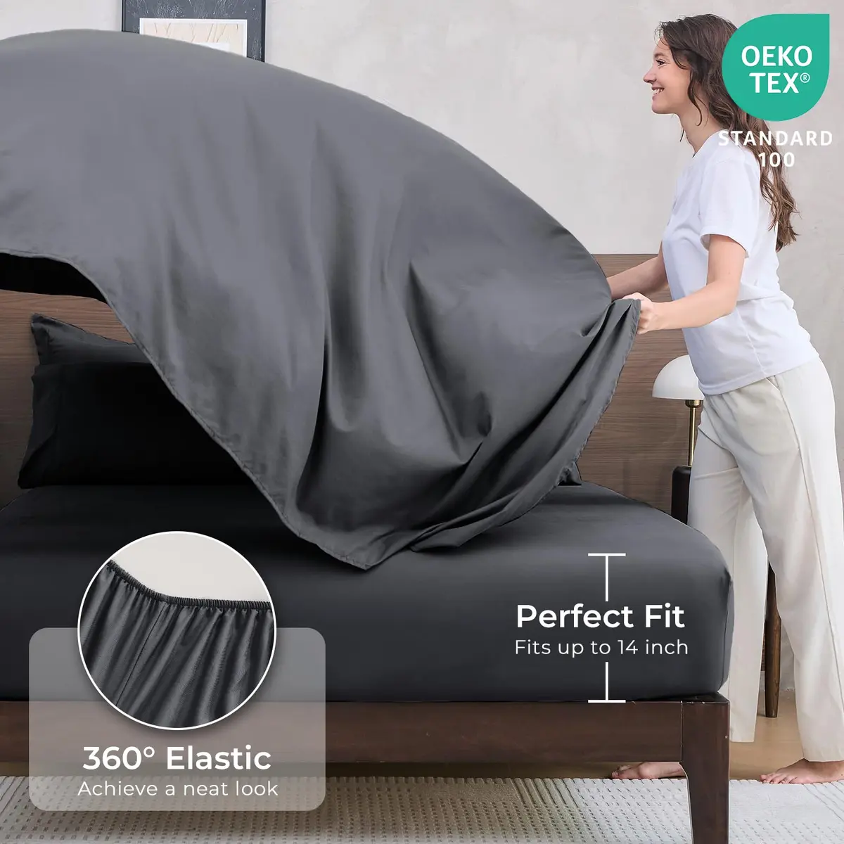 HEVUMYI 7-Piece Queen Comforter Set Dark Grey 224cm x 224cm | Cloud-Like Microfiber Bedding for All Seasons - view 5