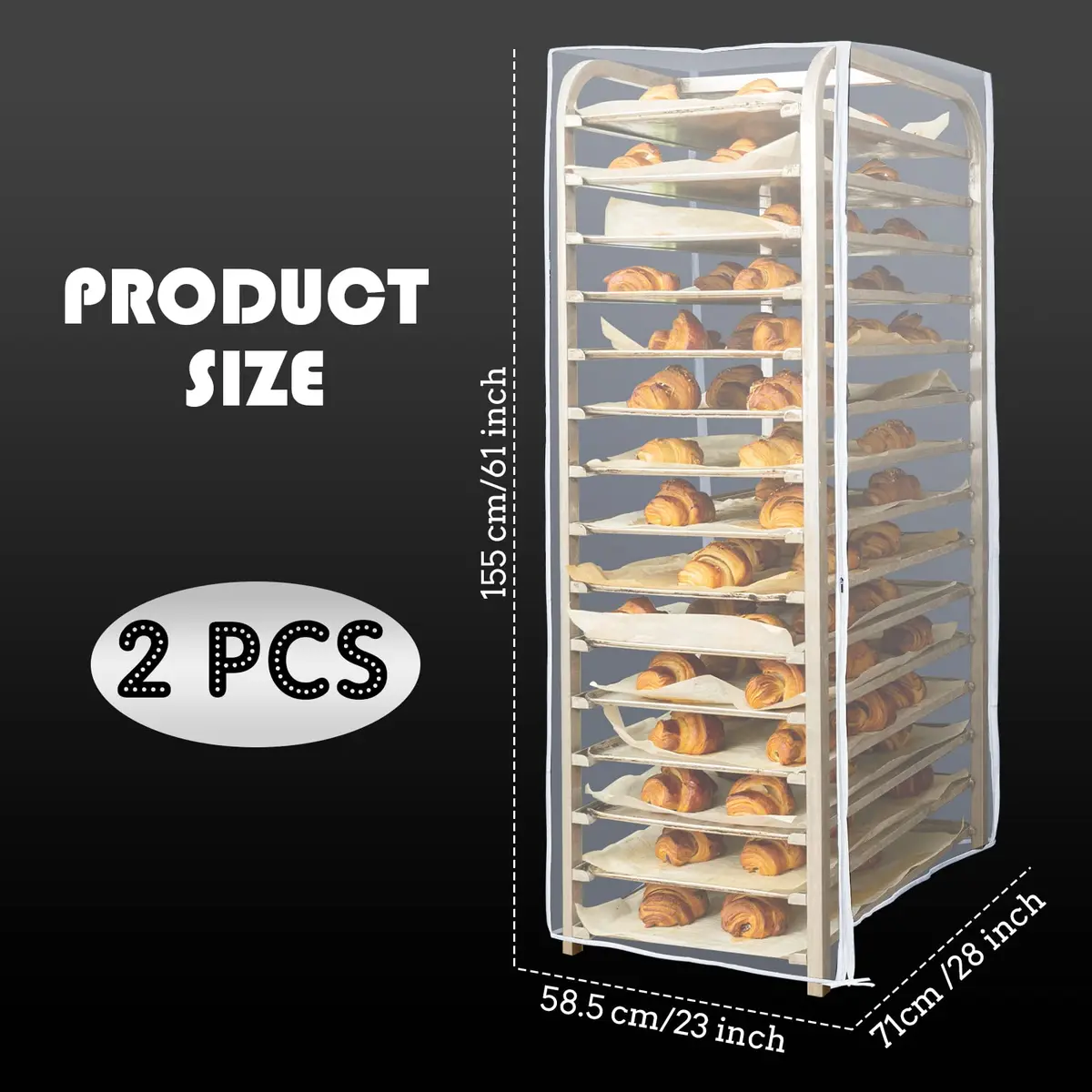 Riakrum Clear 2 Pcs 20-Tier Pan Rack Covers 71.1 cm (28" L x 23" W x 61" H) | Protects Food from Dust - view 2
