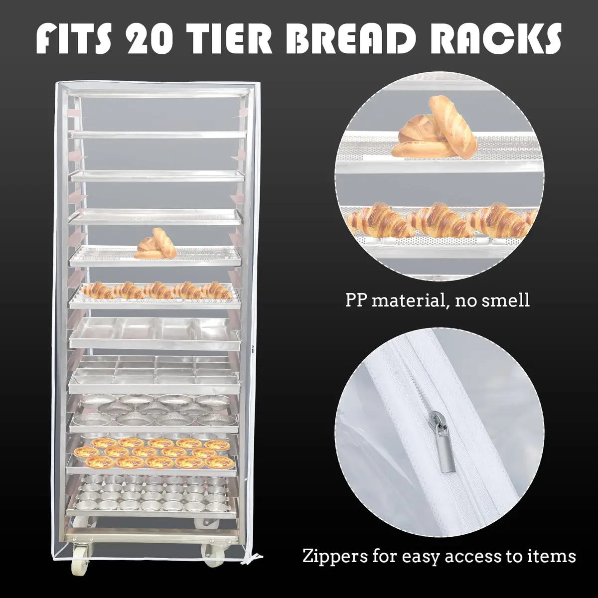 Riakrum Clear 2 Pcs 20-Tier Pan Rack Covers 71.1 cm (28" L x 23" W x 61" H) | Protects Food from Dust - view 3