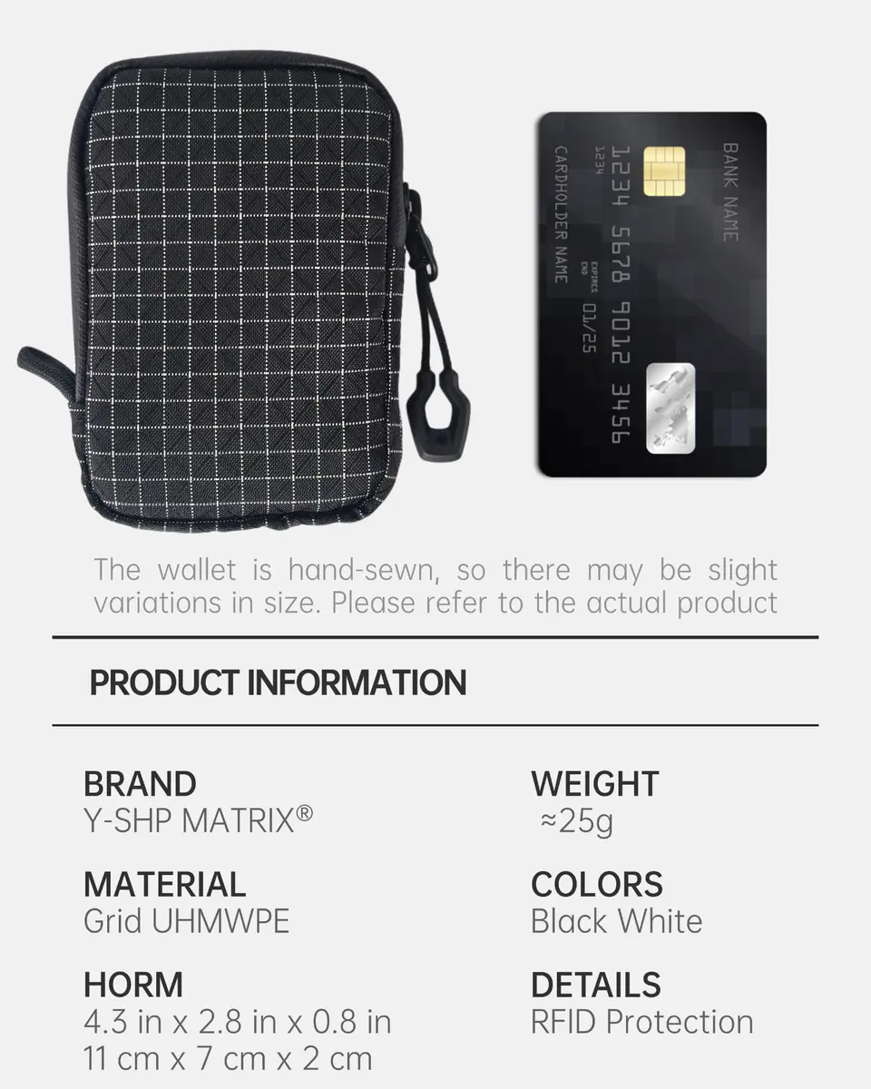Y-SHP MATRIX EDC Wallet RFID Blocking Zipper Pouch 10.9 cm x 7.1 cm x 2 cm | Grid UHMWPE Fabric for Men - view 2