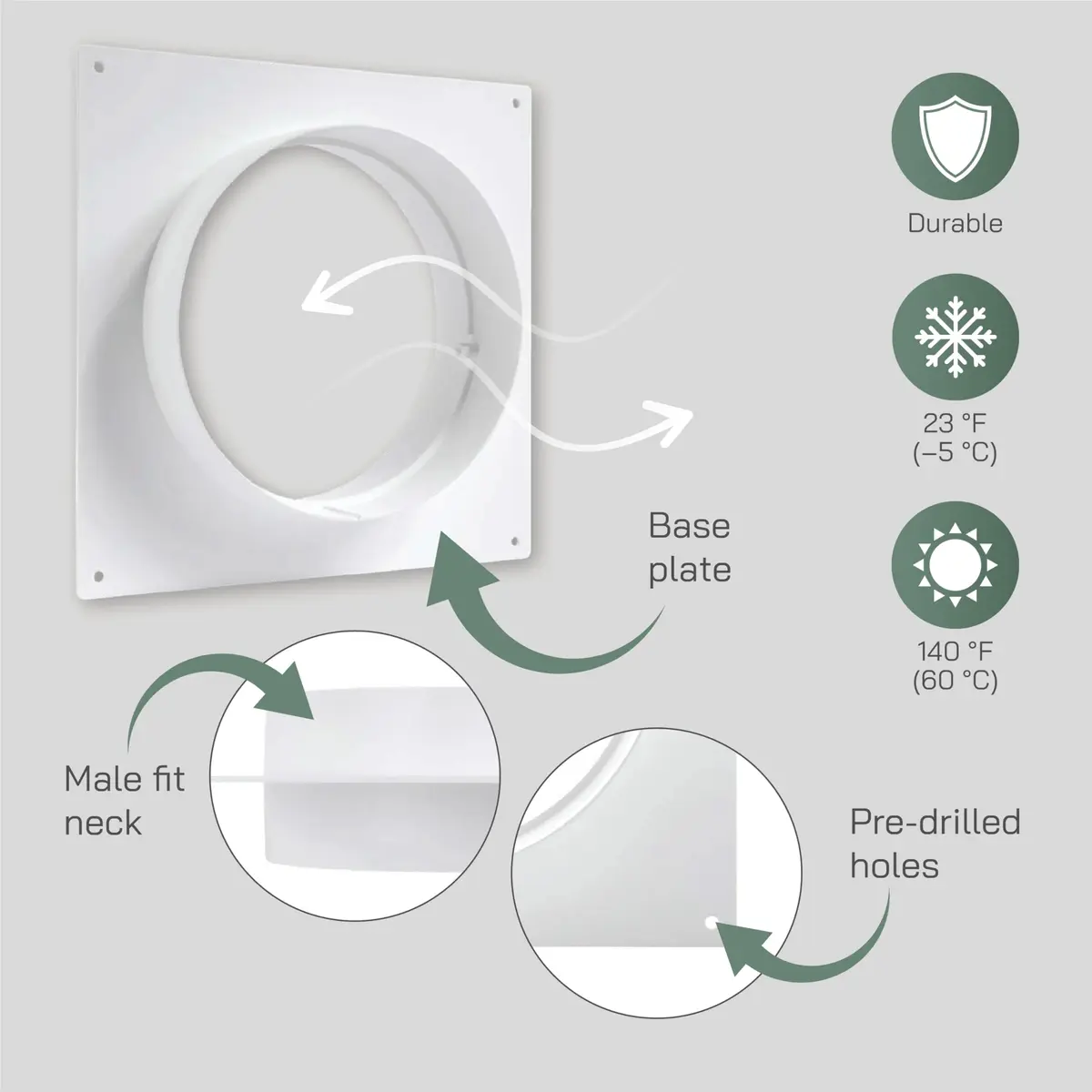 Vent Systems Round 6" Inch White Air Vent Duct Connector Flange | Plastic HVAC Pipe Fitting for Dryer & Ventilation - view 5