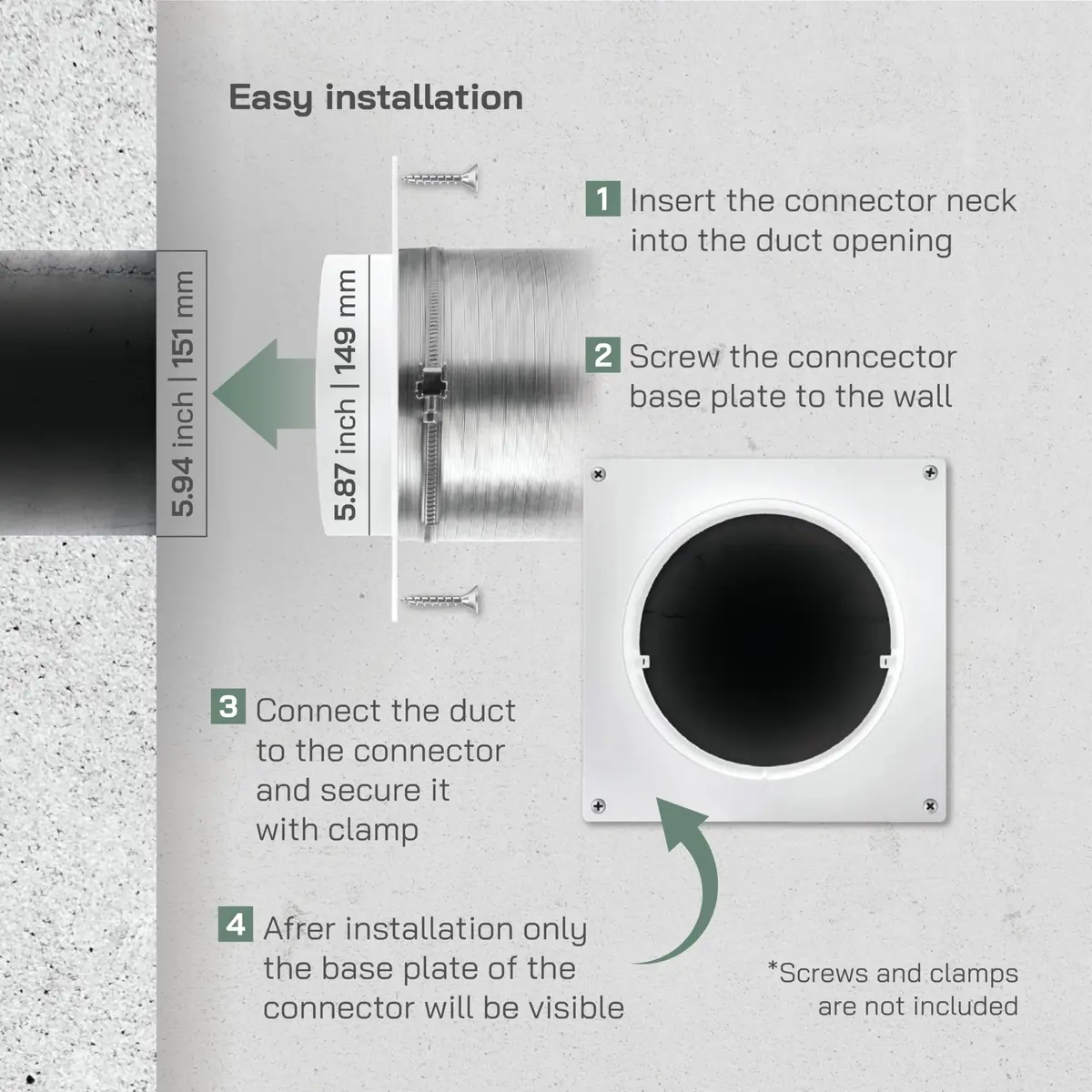 Vent Systems Round 6" Inch White Air Vent Duct Connector Flange | Plastic HVAC Pipe Fitting for Dryer & Ventilation - view 4