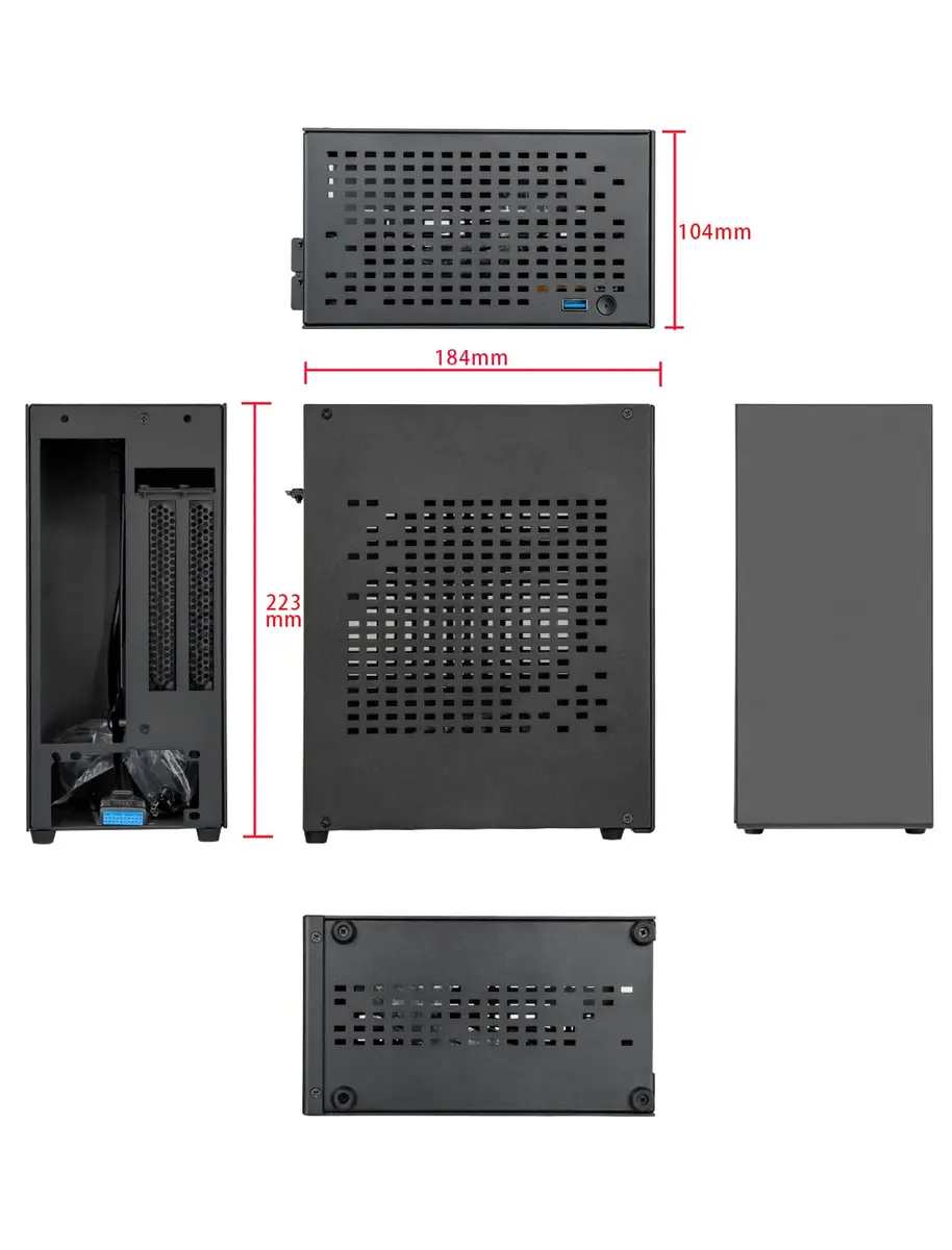 JOYJOM Aluminum Mini ITX Case with PCIe 3.0 Riser, Small Form Factor PC Case, Supports GPU & FLEX Power Supply, Black | Compact Gaming Chassis - view 3