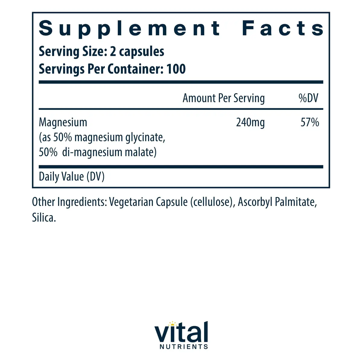 Vital Nutrients Magnesium Glycinate + Malate 240mg | Supports Sleep & Energy (120 capsules) - view 2